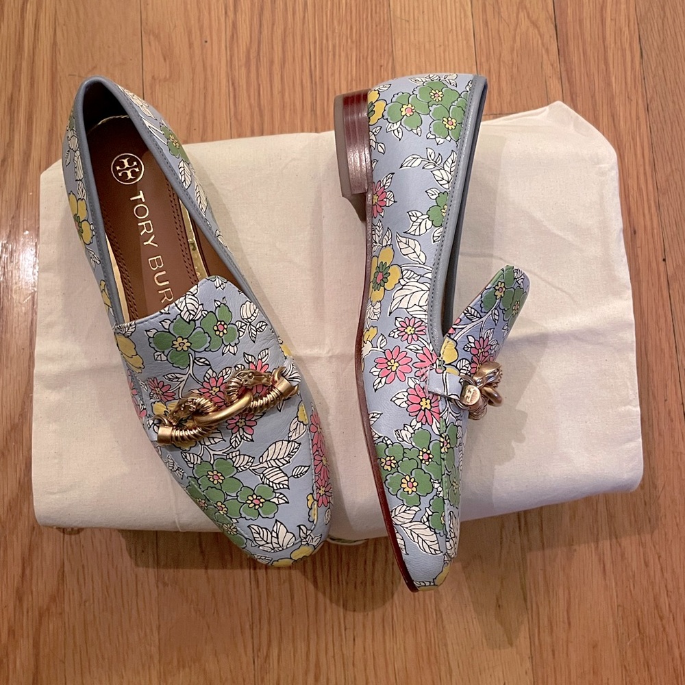 TORY BURCH Blue Wallpaper Floral Leather Loafers - Women’s Size 6 - New In Box - Picture 4 of 8